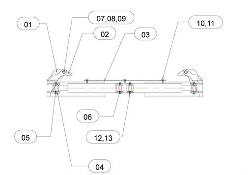 Drawing for Reynolds Boughton Hookloader 8/32 Container clamp assembly