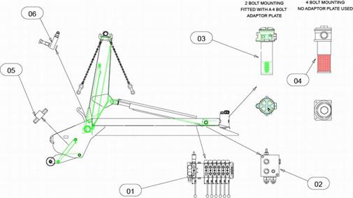 Drawing for Telehoist Skiploader CH18PR Hydraulics