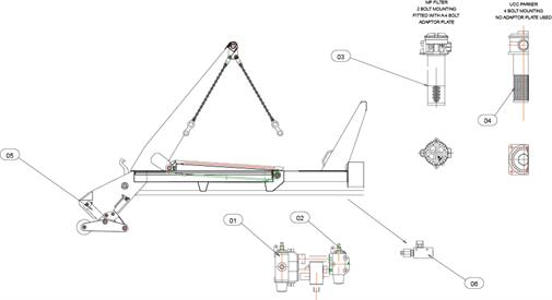 Drawing for MacLift Skiploader 16/19DA Hydraulic Valves And Filters